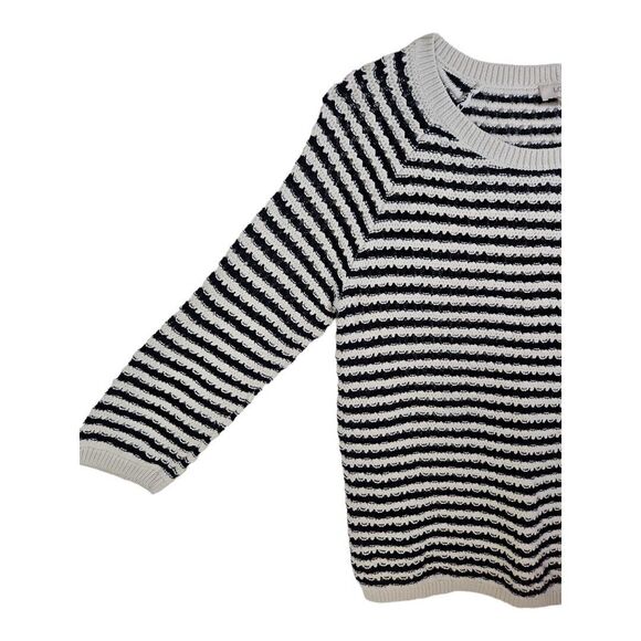 Ann Taylor LOFT Navy/Beige Striped Chunky 3/4 Sleeve Sweater Size L - Picture 2 of 6